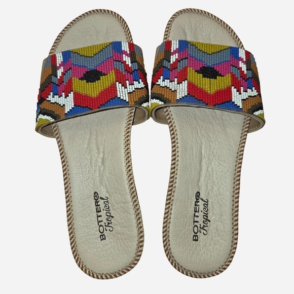 Bottero Shoes - Bottero Tropical Womens 10 Slide Sandals Geometric Beaded Multi Brown Brazil